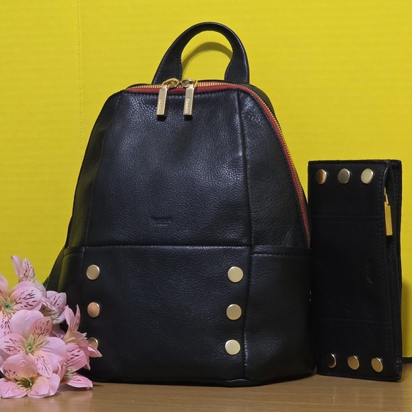 !!2PCS!! Hammitt Black and Gold Backpack with 110 North Wallet - Picture 2 of 12